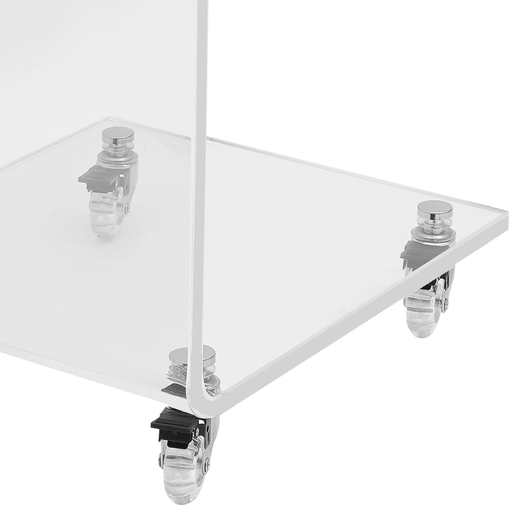 Modern Acrylic Side Table, C-Shaped Sofa Table Nightstand with Storage and Lo...