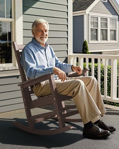 SERWALL Outdoor Rocking Chair Set of 2, HDPE Rocker for Adults, Brown | 21.1&...