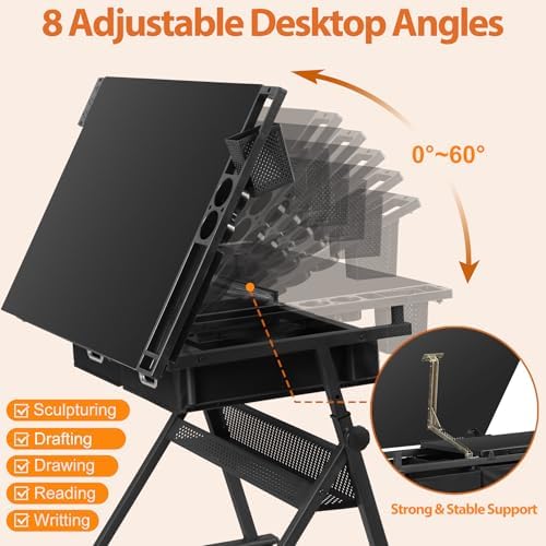 SUPER DEAL Adjustable Drafting Table Set with Charging Station, Art Table for...