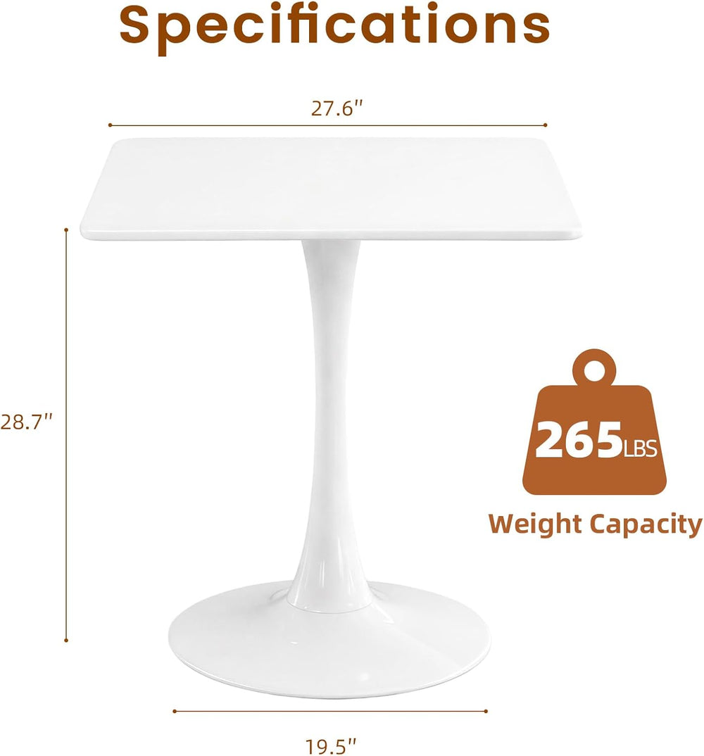 Square Dining Tulip Table for 4, Mid-Century Modern Table with Sturdy Metal P...