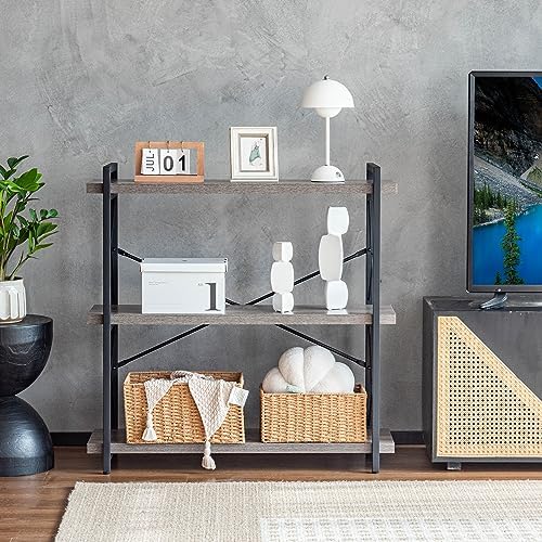 HCHQHS Bookshelf, 3-Tier Industrial Bookcase, Rustic Open Book Shelf, Freesta...