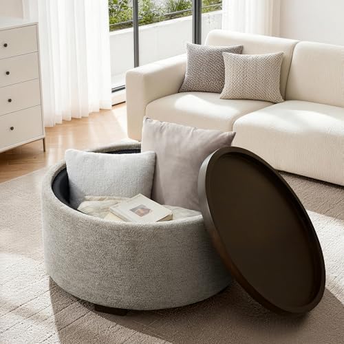 Zihanhome 30 Inch Round Storage Ottoman, Ottoman Coffee Table with Lift Off L...