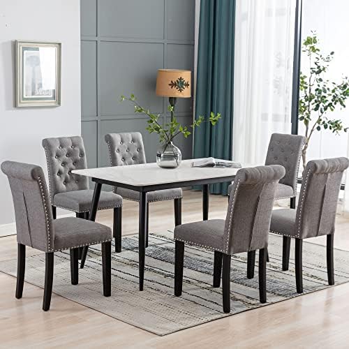 Dining Room Chairs Set of 4, Upholstered Fabric, Strudy Rubber Wood, Gray