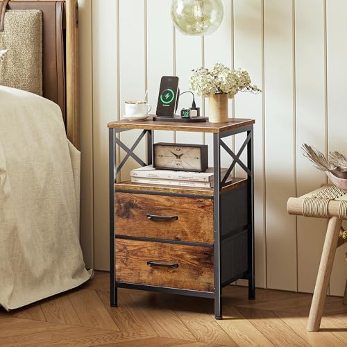 Huuger Nightstand Set of 2 with Charging Station, USB-C Port, End Tables