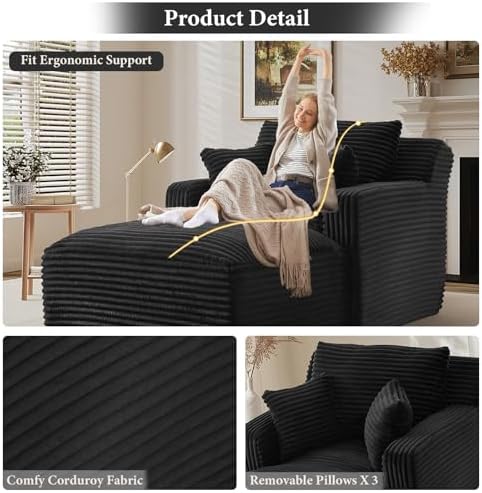 65.4" Chaise Lounge Chair Indoor, Oversized Couch | No Assembly, Cloud C...