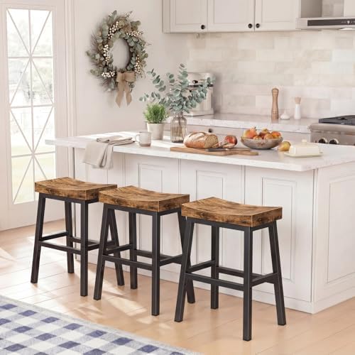 WINAZ Rustic Bar Stools, 24 Inch Barstools, Counter Height Stools with Footre...