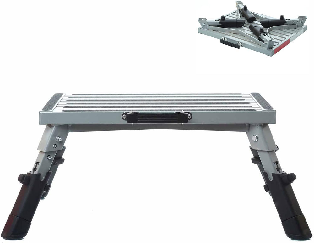 Adjustable RV Step Stool, Folding Aluminum, Gray