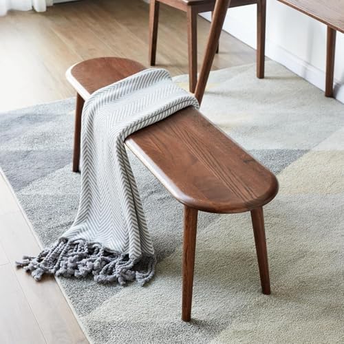 100% Solid Oak Wood Dining Bench, 47.2'' Entryway Bench Ottoman with ...