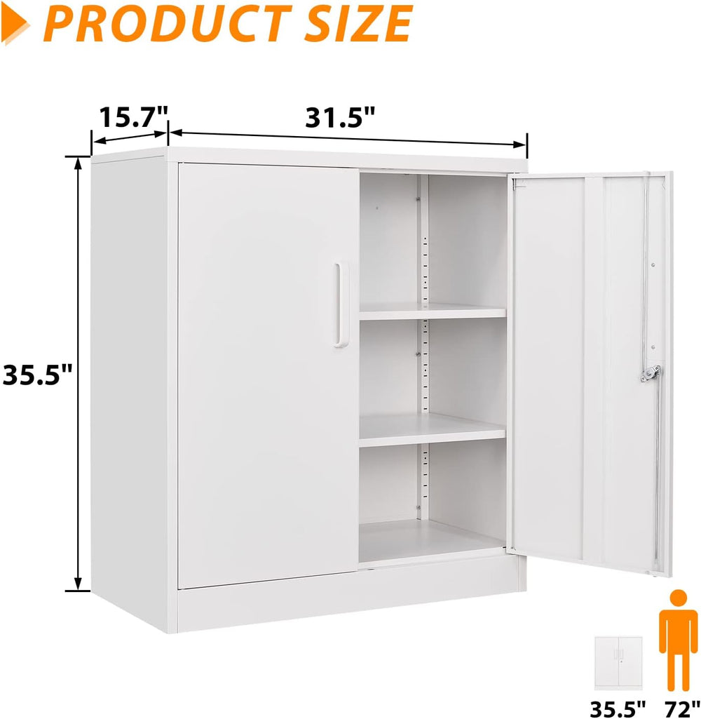 Metal Storage Cabinet, Lockable Steel Storage Cabinet with 2 Doors and Shelve...