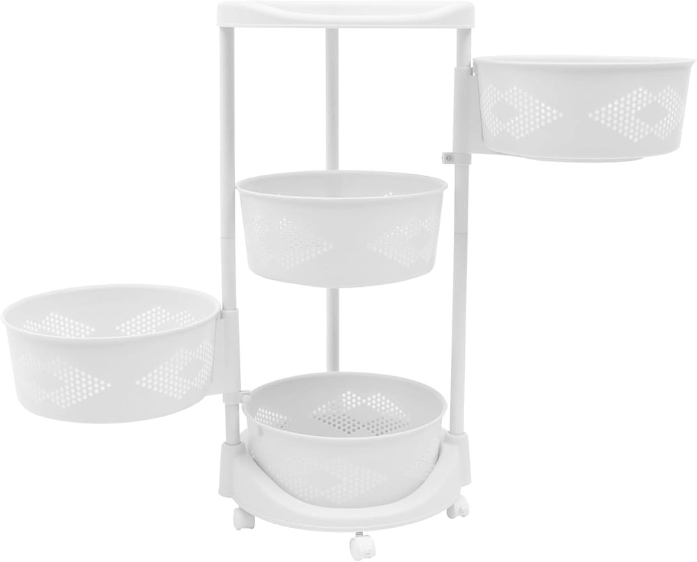 3-Tier Rotating Storage Rack with Wheels, Storage Tower with Baskets, 360° La...