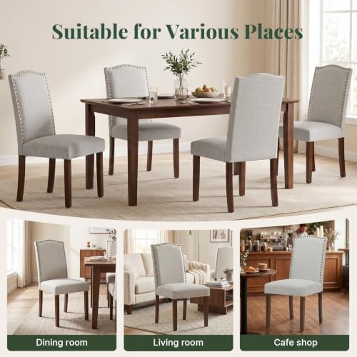 Upholstered Dining Chair Set of 4, Farmhouse Fabric Kitchen Chair | Modern, P...