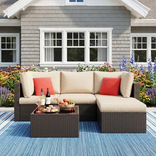 Vongrasig 5 Piece Patio Furniture Sets, Outdoor Patio Set Sectional Sofa
