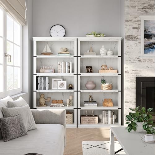IDEALHOUSE 5 Tier Bookcase, Farmhouse Book Shelf with Storage, Tall Book Case...