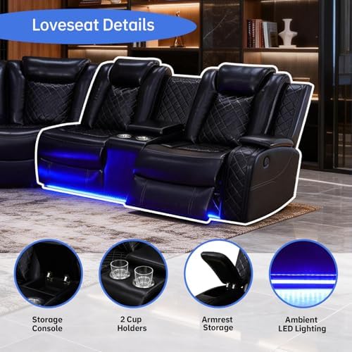 Power Recliner Sofa Set, Living Room Furniture Sets, Leather Sectional Sofa S...