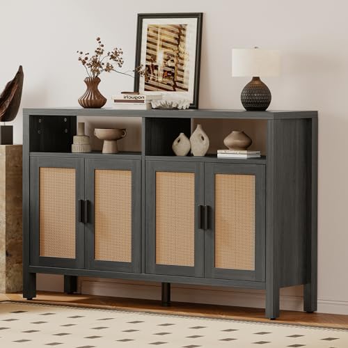 Mericonia Rattan Buffet Cabinet with Storage, Sideboard with Doors, Console T...
