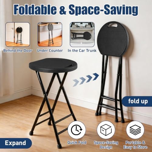 Folding Stool, Black 24 Inch Foldable Bar Stool with Handle