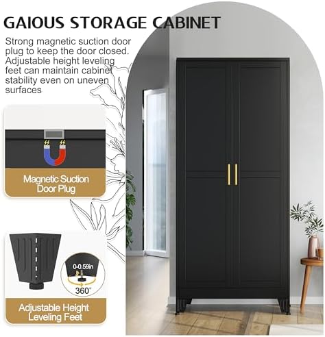 GAIOUS 71" Tall Metal Storage Cabinet with 2 Doors and 4 Adjustable Shel...