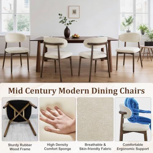 Dining Chairs Set of 4 Mid Century Modern Chenille Fabric Upholstered Kitchen...