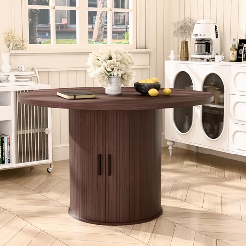 HOMMPA 48'' Round Dining Table for 4-6 Kitchen Table with Storage-Walnut