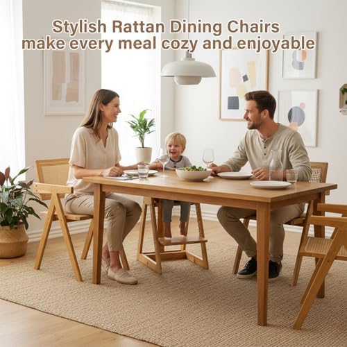Furlide Rattan Dining Chairs Set of 2, Mid-Century Bamboo Armchairs