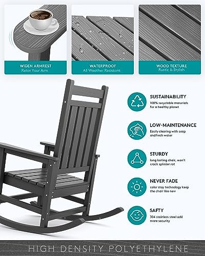 SERWALL Outdoor Rocking Chair Set of 2, HDPE Rocking Chairs for Adult, Grey |...