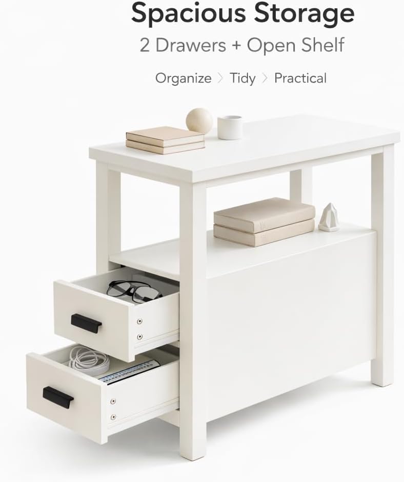 End Table with Charging Station, Nightstand with USB Ports & Outlets, Woo...