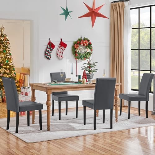 Yaheetech Dining Chairs Set of 4 Upholstered Kitchen Chairs Dark Gray
