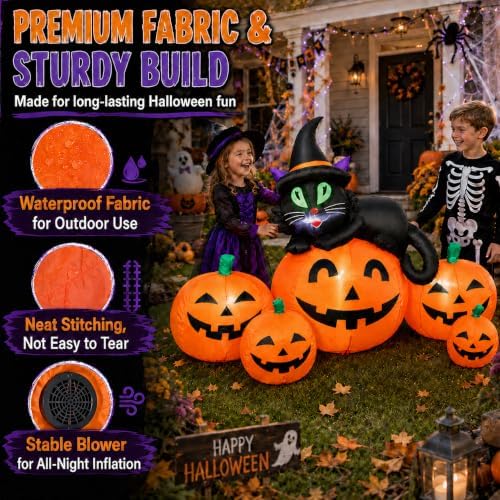 5FT 6 LED Halloween Inflatable Pumpkins Witch Black Cat Outdoor Yard Decor
