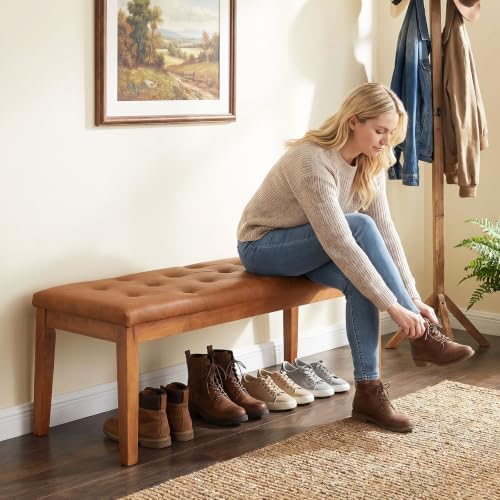 Ottoman Bench Oversized Entryway Shoe Bench Seat Faux Leather Brown | Large L...