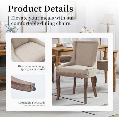 Beige Upholstered Dining Chairs Set of 2, Kitchen & Dining Room Chairs