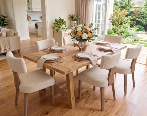 RIVOVA Wooden Dining Chairs Set of 6, Upholstered Kitchen Side Chair, Beige