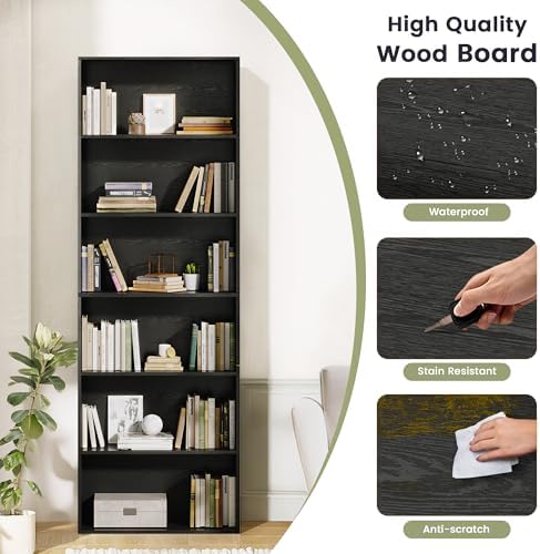 GRUSIGN 71" Tall 6-Tier Bookshelf, Large Open Display Bookcase with Ampl...