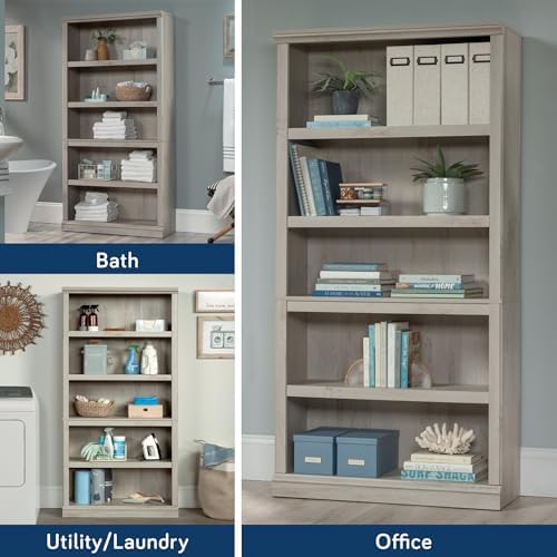 Sauder 5 Tier Book Shelf Wooden Bookcase Multipurpose Bookshelf for Home Offi...