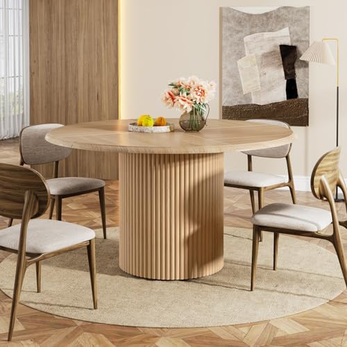 Tribesigns 47" Round Dining Table for 4, Farmhouse Kitchen Table with Me...