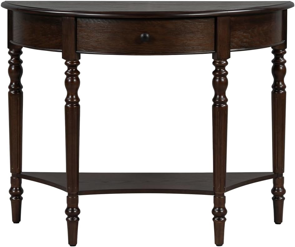 ZOEDO Farmhouse Half Moon Console Table with Drawer & Shelf - Rustic Acce...