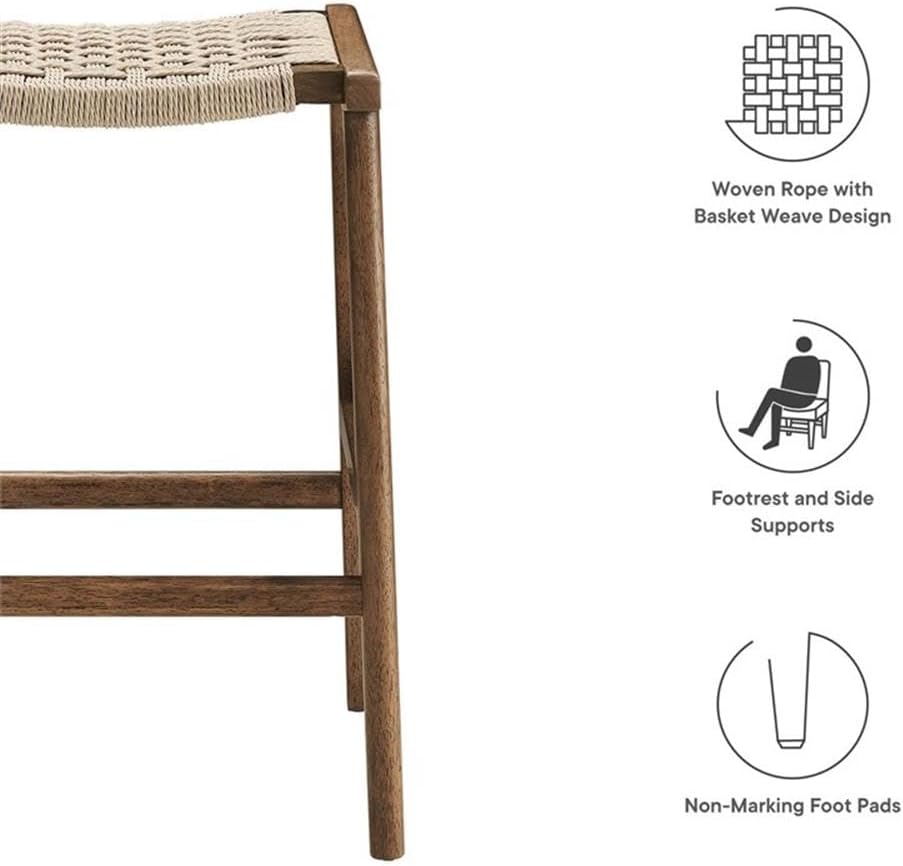 Modway Saoirse Woven Rope Wood Counter Stool - Set of 2 in Walnut Natural