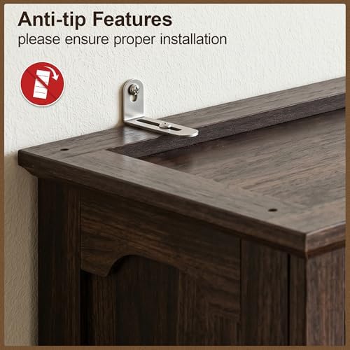 70”Walnut Bookcase Bookshelf, 5-Tier Farmhouse Bookcases with Doors
