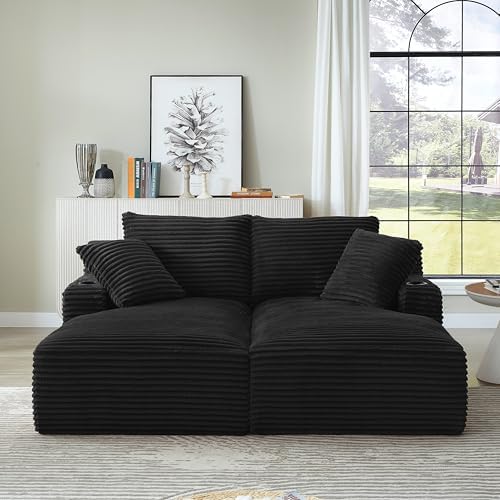 Eafurn Oversized Double Chaise Lounge Indoor with Cup Holders & Side Pock...
