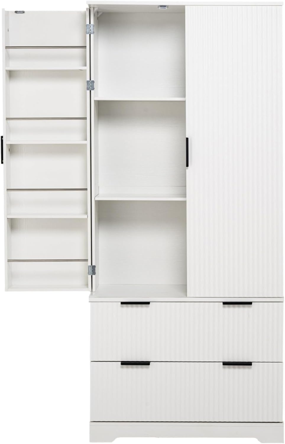 Hassyee 72" Modern Fluted Kitchen Pantry Cabinet with 2 Large Drawers &a...