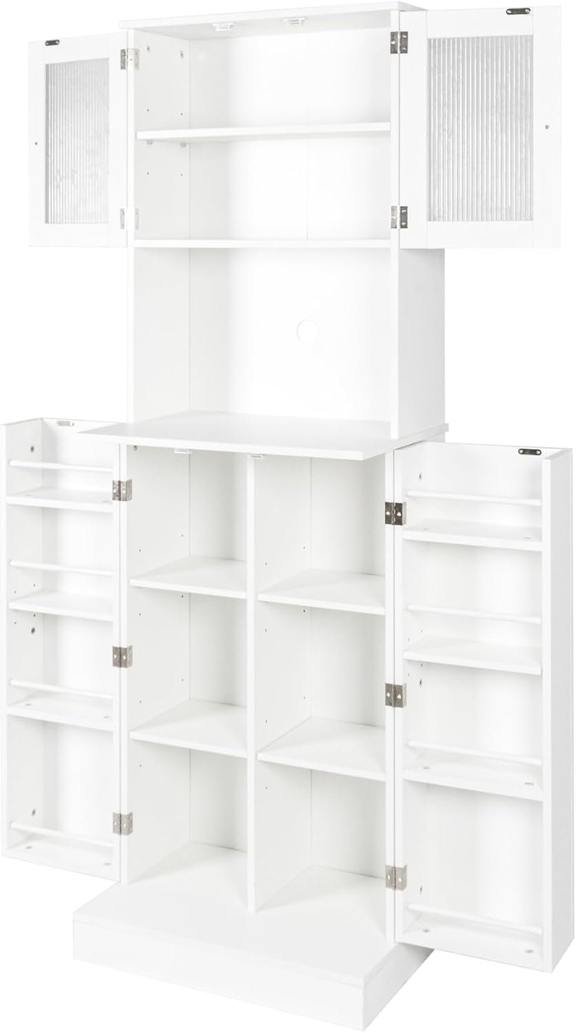 71'' Pantry Cabinet, Tall Storage Cabinet with Microwave Stand, Frees...