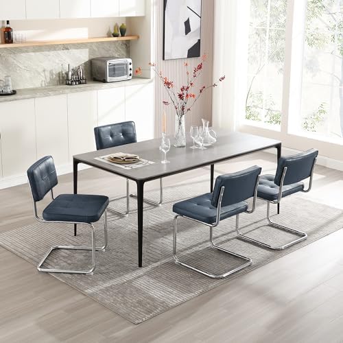 Zesthouse Faux Leather Dining Chairs Set of 2, Industrial Metal Chairs with S...