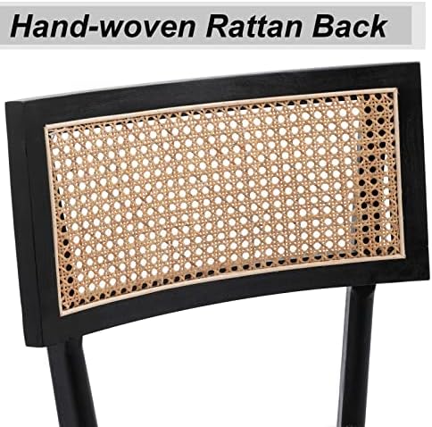 Rattan Dining Chairs Set of 2, Linen Upholstered Kitchen Chairs
