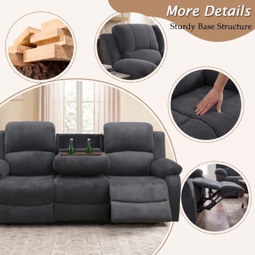 Leather Recliner Sofa Set for Living Room Furniture Sets,Dark Gray Reclining ...