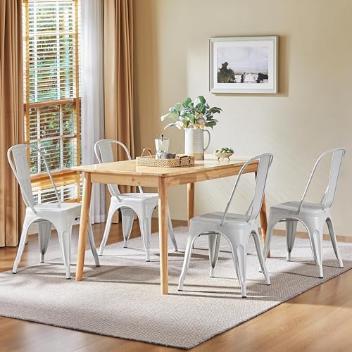 Yaheetech Metal Chairs Set of 4, Stackable Dining Chairs with Backs, White