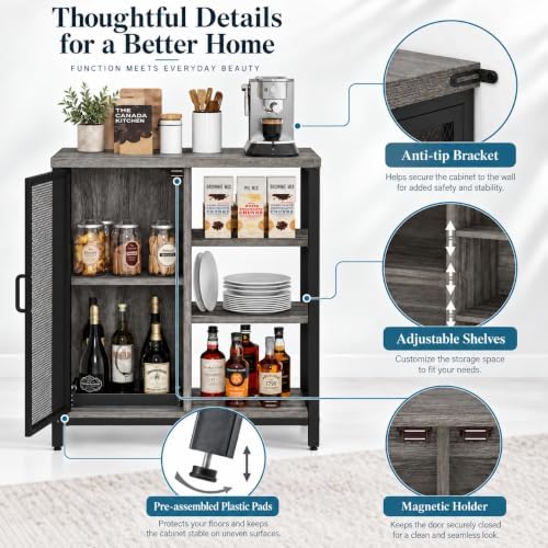 BON AUGURE Liquor Cabinet Bar for Home, Small Coffee Storage Station, Gray