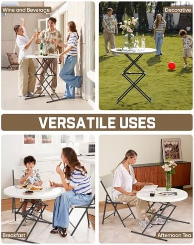FanttikOutdoor Folding Table Round 32" Quick Adjust 4 Heights Party, Patio