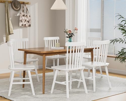 Dining Chairs Set of 6, Farmhouse Solid Wood Windsor Kitchen Chairs Set with ...