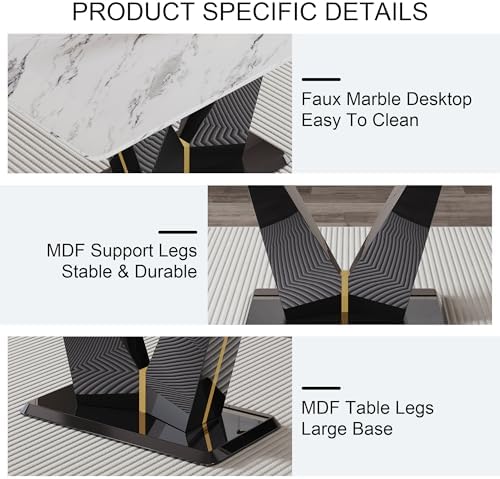 Modern Dining Table Set for 4 White Marble Dining Table with MDF Base 4 Uphol...