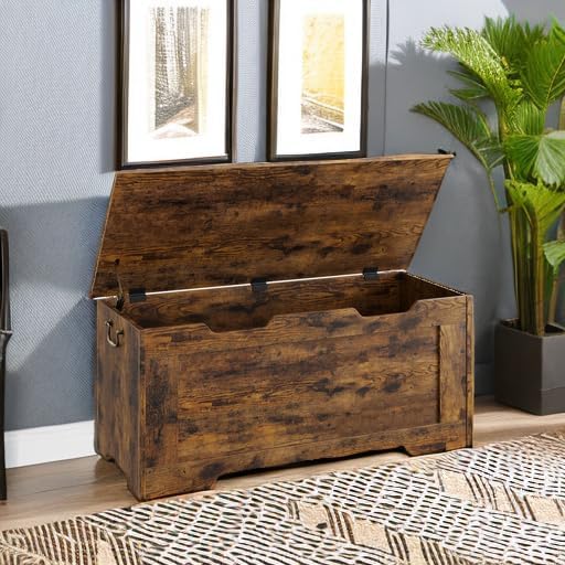 IDEALHOUSE Storage Chest, 39.4" Storage Bench Wooden Storage Trunk, Retr...