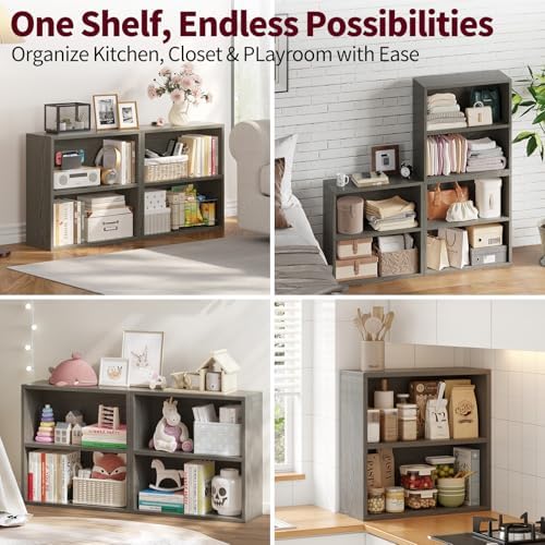 ALISENED 2 Tier Open Shelf Bookcase, Small Bookshelf with Storage